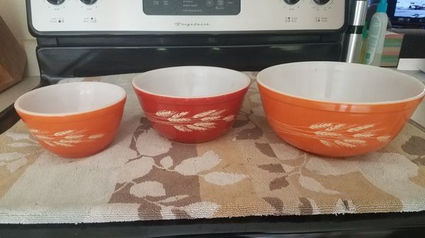 Set of 3 Vintage Pyrex Autumn Harvest Wheat Mixing Bowl Orange ... Set of 3 Vintage Pyrex Autumn Harvest Wheat Mixing Bowl Orange ...