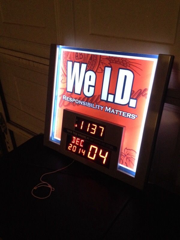 Legal drinking age calendar/clock "we I.D" lighted sign (General) in