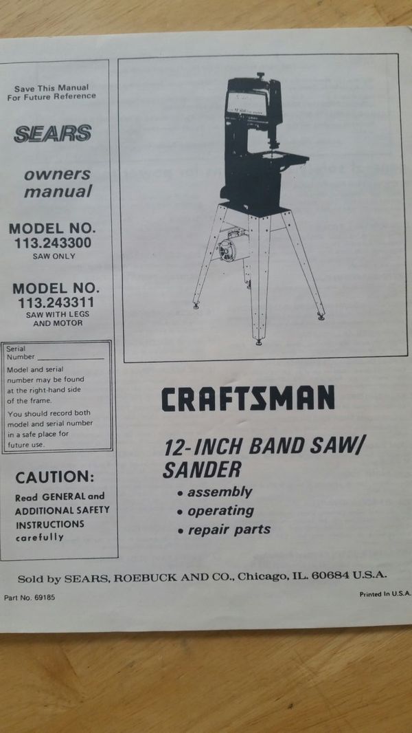 Sears Craftsman 12 Band Saw Sander Manual Diskxilus