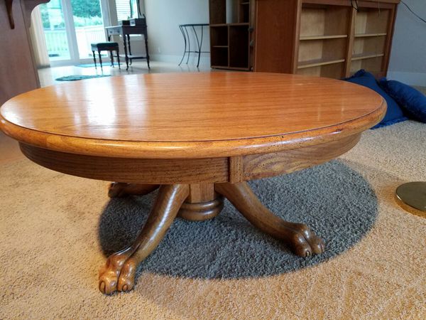 Claw foot solid oak round coffee table (Furniture) in Port Ludlow, WA