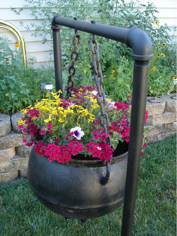 Antique cast iron cauldron large planter with stand (Antiques) in