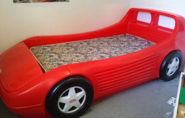little tikes blue race car bed mattress size