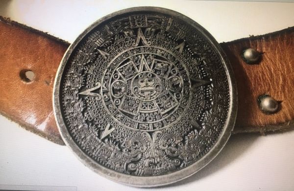 1974 bergamot brass works belt buckle aztec mayan calendar mexicana bergamot brass works belt buckle